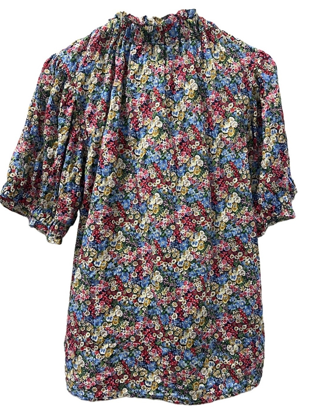 Never A Wallflower Floral Button-Front Ruffle Collar Blouse - Blue Pink Green - Picture 3 of 5